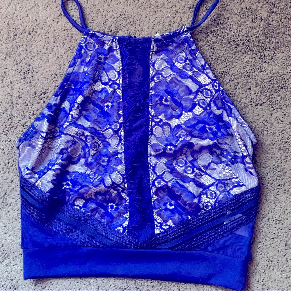 Blue Lace Crop Top
